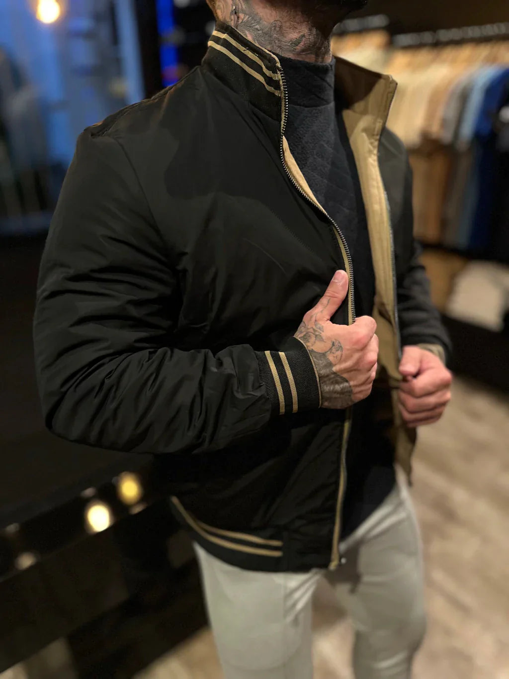 JAQUETA PREMIUM CASUAL REVERSIVEL CAQUI/PRETA