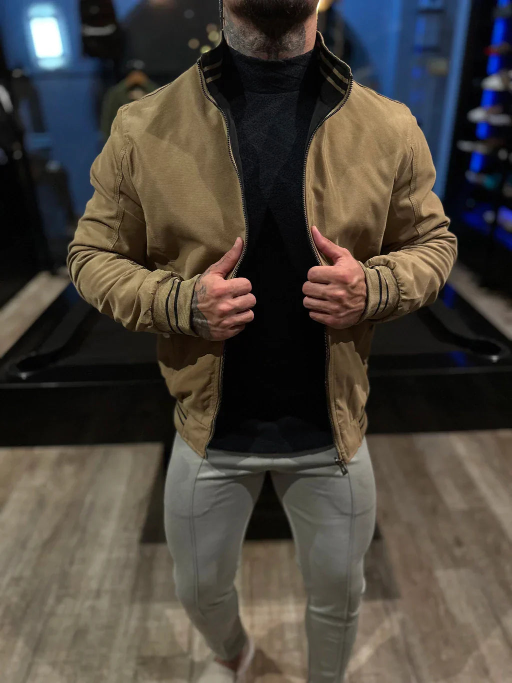 JAQUETA PREMIUM CASUAL REVERSIVEL CAQUI/PRETA